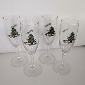 Set Of Nikko Christmas Champagne Flutes